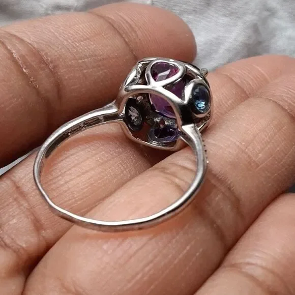 925 Genuine African Amethyst,  Rhodoilte Garnet & Blue Topaz. - Picture 10 of 16